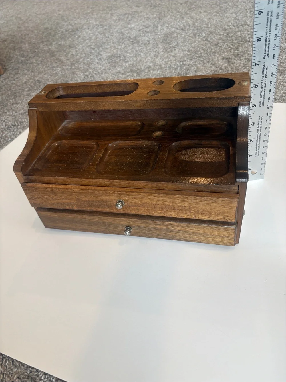 Valet Tray Vintage Wooden Desk Organizer Caddy Warm Brown